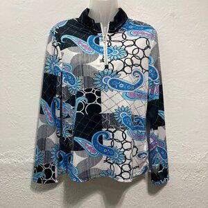Cegolfs Women’s Long Sleeve Golf Pullover Top 1/4 Zip Paisley Multi Size M